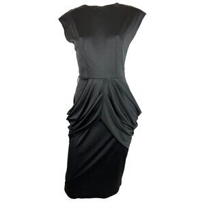 Vintage 70s Disco Draped Peplum Dress Sculptural Black Cocktail